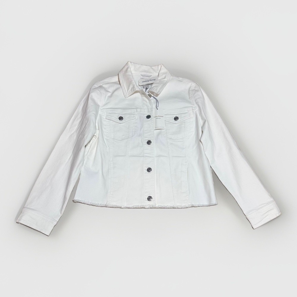 Tommy Bahama Ella Twill Jean Jacket Medium White Raw Hem Stretch Denim SW520601